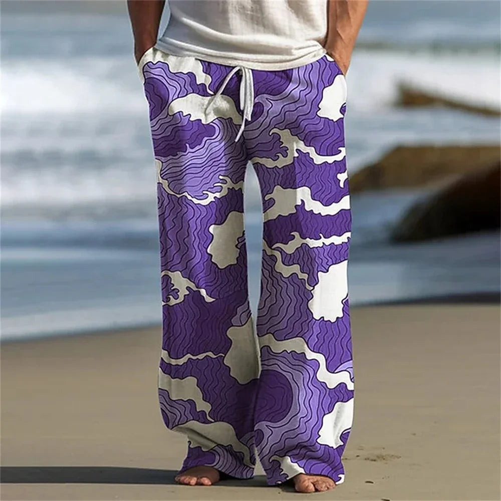Loose And Casual men's New Bamboo Leaf 3D Printed sweatpants, Versatile And Fashionable Pocket Drawstring Sports Pants
