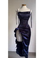 Korean Y2K Summer Sleeveless Lace-up Wrap Hip Pleated Dress Women Sexy Club Vintage Backless Bodycon Ruffles Slip Long Dresses
