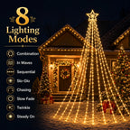 Solar Christmas Tree Lights Star Waterfall String Lights 200/290LED 8 Modes Outdoor Garden Yard Patio Holiday Christmas Decor