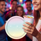 Pastel Rainbow Party Supplies Disposable Tableware Set Starry Gradient Paper Plates Cups Napkins for Kids Birthday Baby Shower