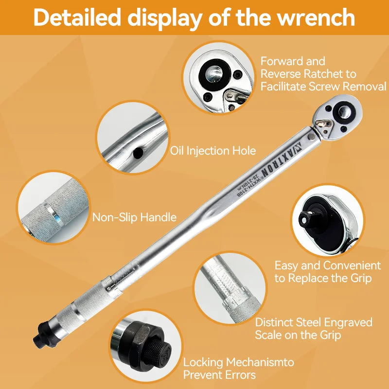 Waxtron Torque Wrench Set 1/2'' 28-210N.m Preset Torque Wrench 6PCS High Precise Hand Tools For Car Motorbike Repair