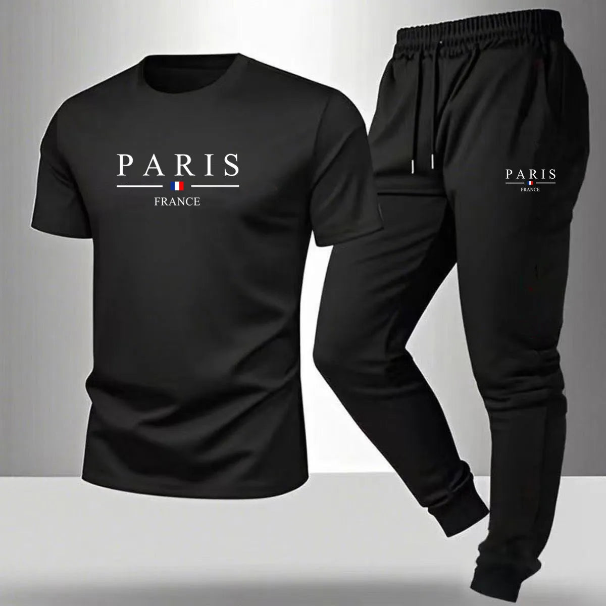 New men's summer casual pantsshort sleeved T-shirt set Paris printed two-piece set men's sportswear set men's clothing clearance