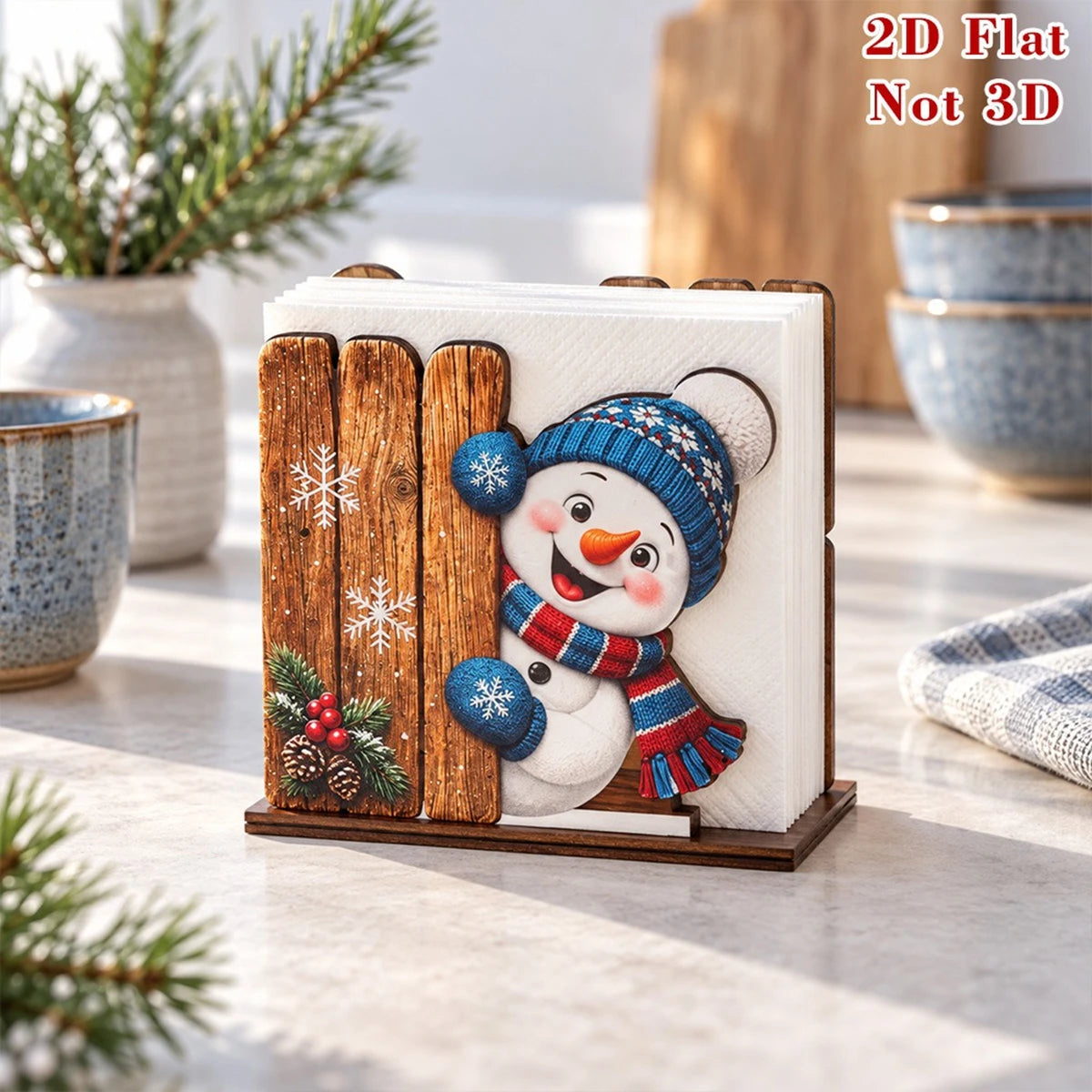 Santa Claus Wooden Napkin Holder Christmas Table Decor Desktop Tissue Storage Rack Xmas Party Dining Room Tabletop Decorations