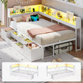 Corner Bed Frame Queen with Storage 6 Drawers, Daybed with Storage Bookcase | Daybed with LED Lights and Charging Station