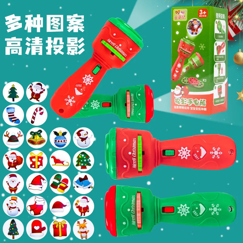 Christmas Handheld Flashlight Projection Lamp Early Education Toys Image Recognition, Cognition, Fun cartoon Projector Gifts Kid