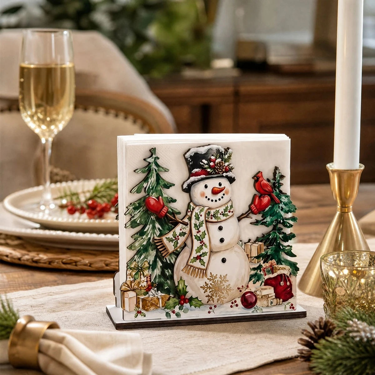 Santa Claus Wooden Napkin Holder Christmas Table Decor Desktop Tissue Storage Rack Xmas Party Dining Room Tabletop Decorations