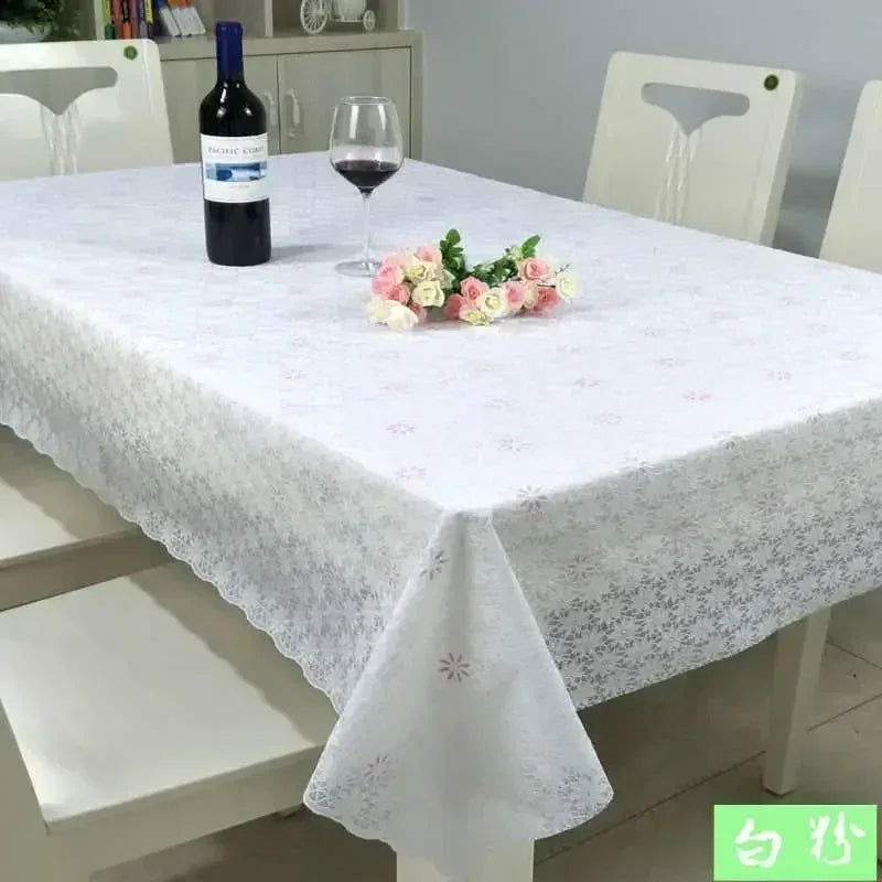 PVC Rectangular Dining-Table Tablecloth Oil Resistant Tabletop Protective Cloth Household Plastic High-end Lace Table Covers Mat