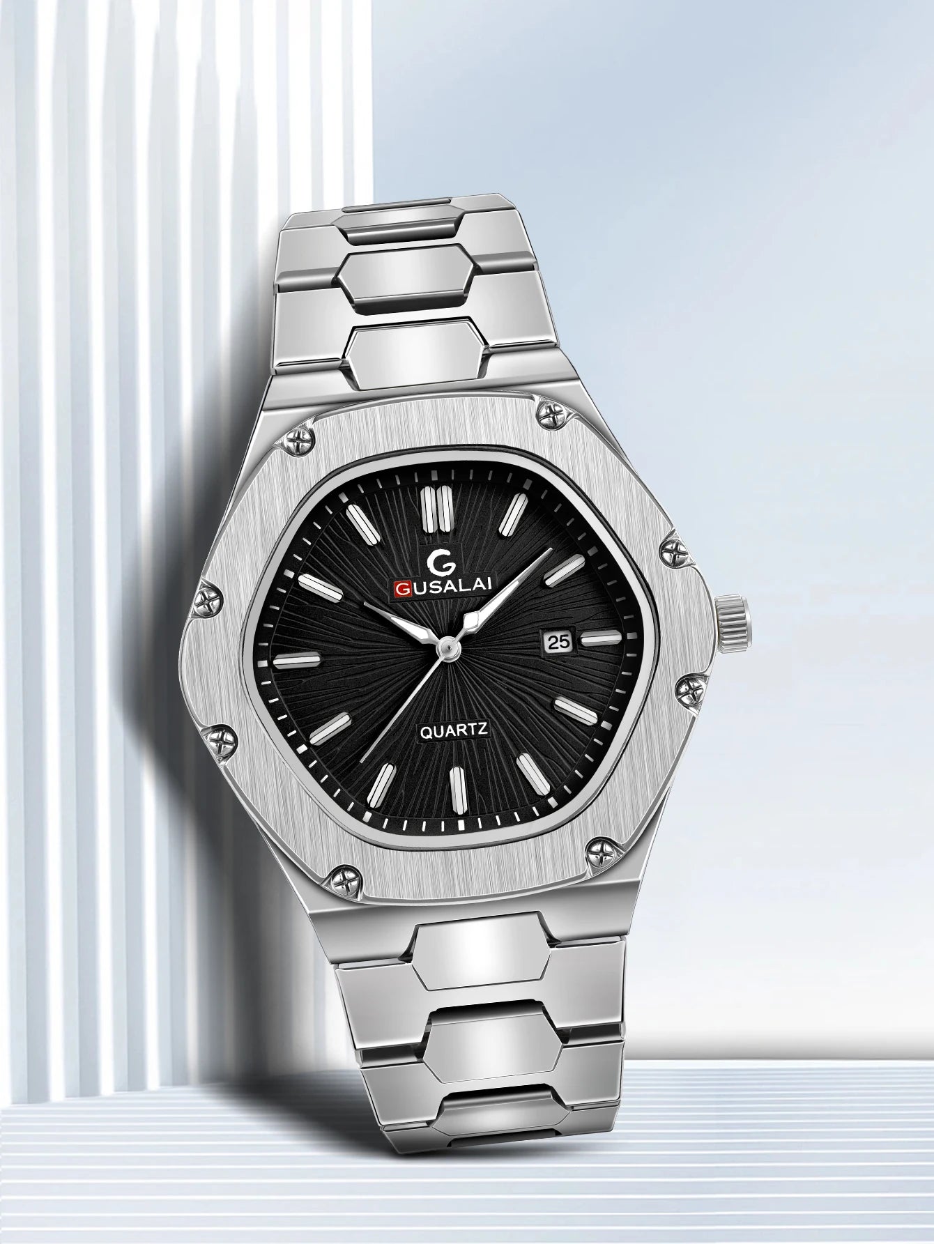 Luxury Men's Quartz Watch, Stainless Steel Strap Wristwatch with Date Calendar, Perfect Christmas Gift for Men & Boys