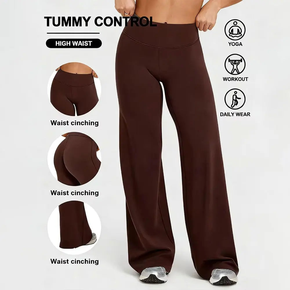 Womens High Waisted Straight Leg Yoga Pants with Tummy Control Pants Wide Leg Hem Summer Lightweight Breathable Workout Leggings
