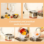LMETJMA Stainless Steel Pot Strainer with Handle Kitchen Pasta Strainer Colander Insert Drainer for Different Pot Pan JT170