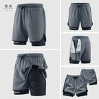 Men's Double Layer Fitness Shorts Men Fitness Gym Training 2 in 1 Sports Shorts Quick Dry Workout Jogging Double Deck Summer