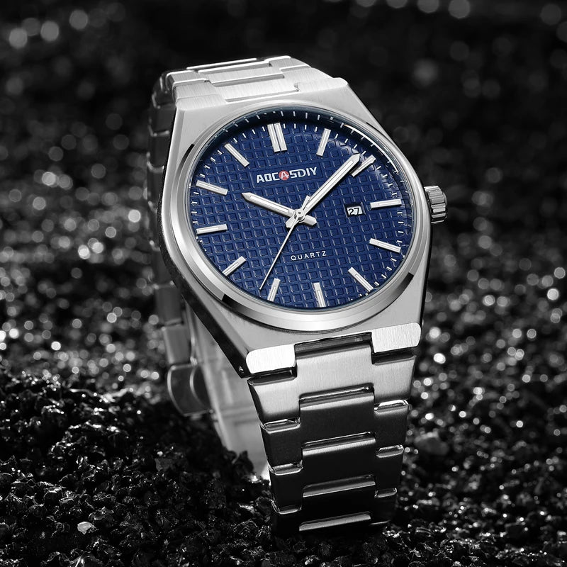 Watch men's fashion steel strip quartz watch waterproof night light calendar men's watch