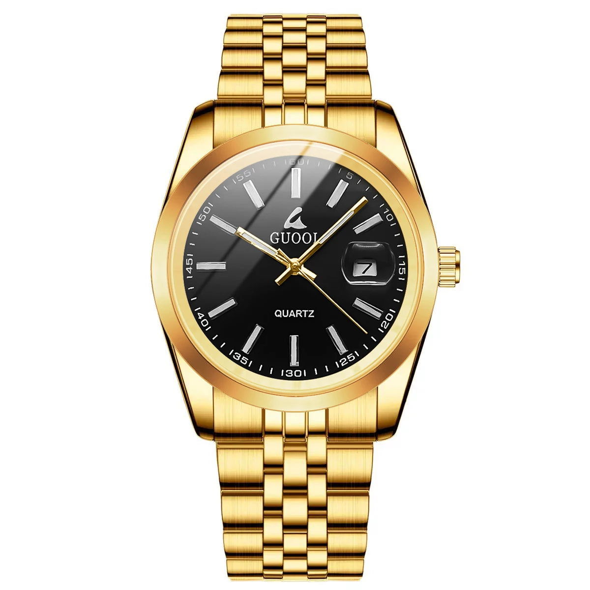 New Hot-Selling Men's Stainless Steel Five-Link Steel Band Watch with Arabic Numerals, Business Style, Round Case, Calendar Display Function, Valentine's Day Gift, Father's Day Gift
