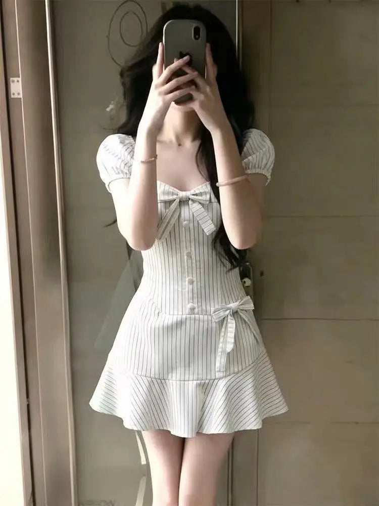 Y2k Dresses Women Clothing High Waist Mini Dress Punk Slim Bow Summer Lolita 2000s New Gothic Backless Sexy Femme Short Dresses