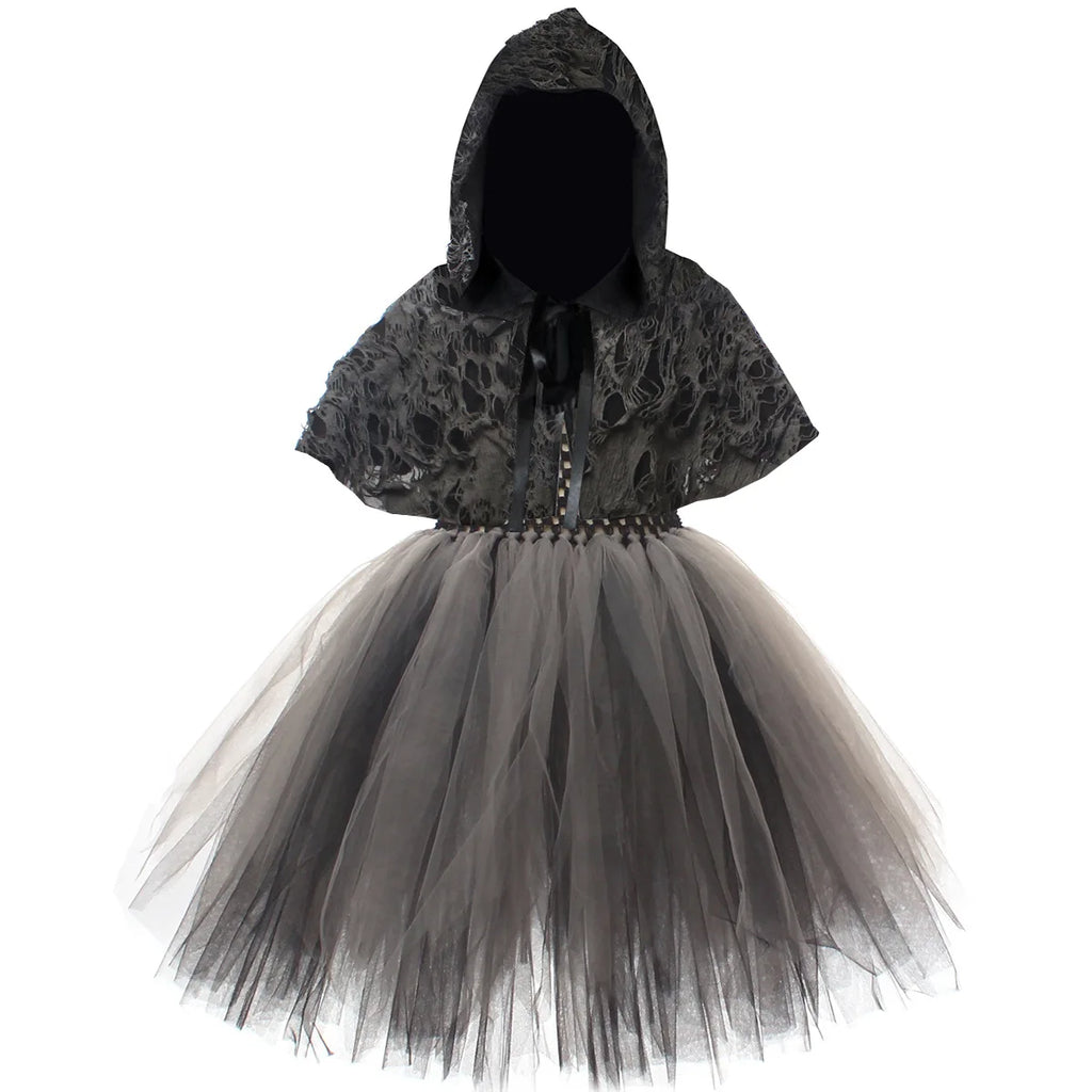 2025 Girls Demon Horror Death Halloween Costume Cosplay Fancy Dress Party Medieval Hooded Cloak Clothing Party Grim Clothes ﻿