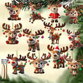 12pcs Christmas Elk 2D Wooden Pendant Christmas Party Decoration Set for Xmas Tree Ornament Perfect Indoor Xmas Celebration Gift