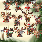 12pcs Christmas Elk 2D Wooden Pendant Christmas Party Decoration Set for Xmas Tree Ornament Perfect Indoor Xmas Celebration Gift