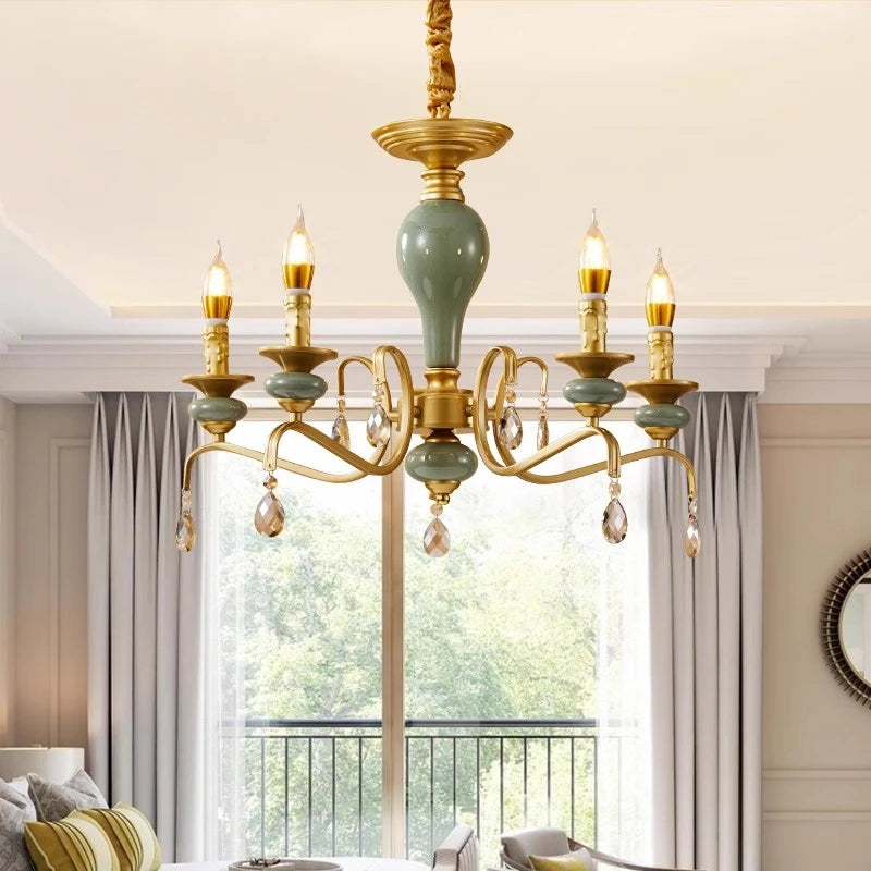 Mediterranean Style Ceramic Crystal Chandelier for Living Room Bedroom Villa Duplex - Elegant Lighting Fixture