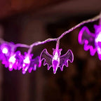 59.06inch 10 Lights, 3m 20 Lights Purple Bat Halloween Decoration String Lights, Battery Powered (No Plug)