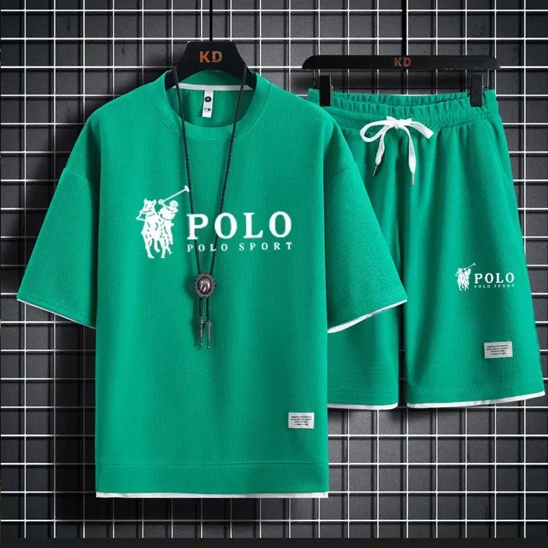 2026 Summer Men's 2-Piece Set, Breathable Short Sleeve T-shirt & Sports Shorts, Fashionable Fitness & Jogging Outfit