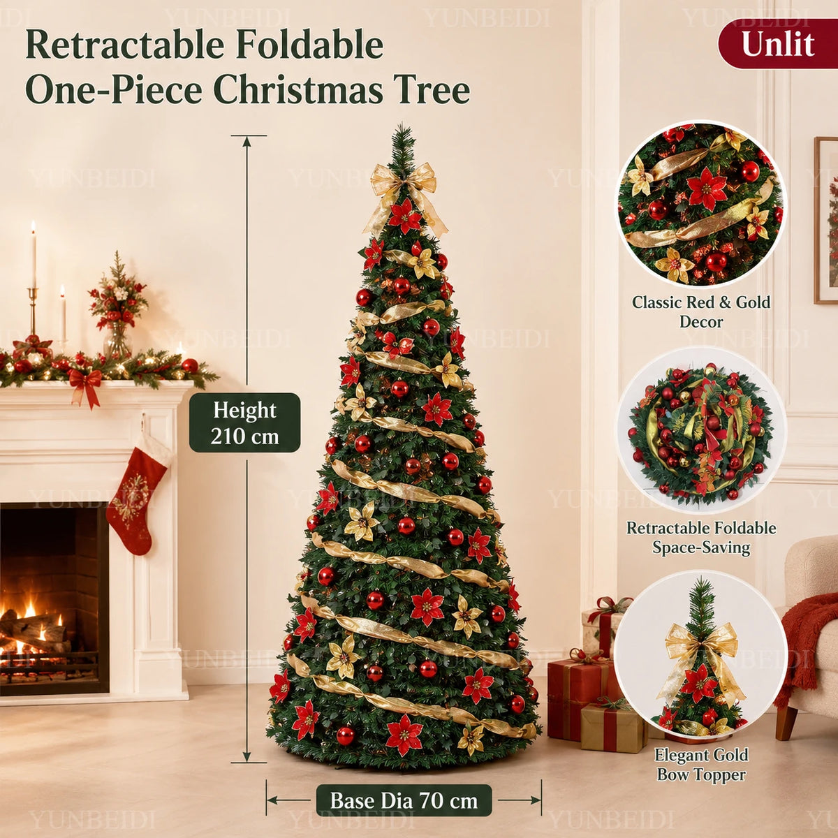 Foldable Christmas Tree with LED Lights Decoration Accessories Integrated Artificial Christmas Tree 1.5M To 2.1M for Home Decor