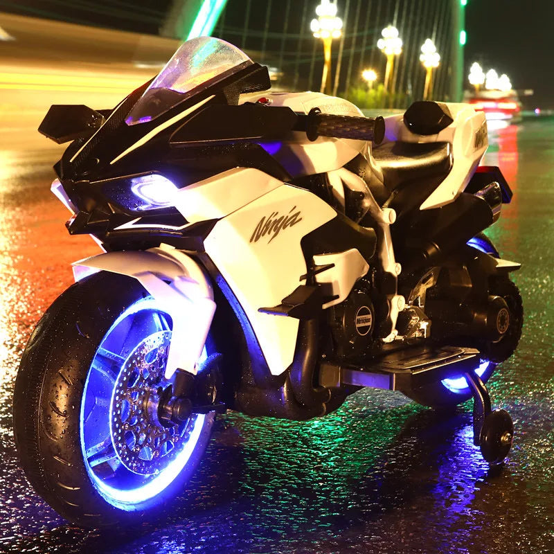 12V 1.1M Long Children Electric Two Wheeled Rechargeable Drive Motorcycle For 3-9 Years Kids Can Take Double Large Toy Car