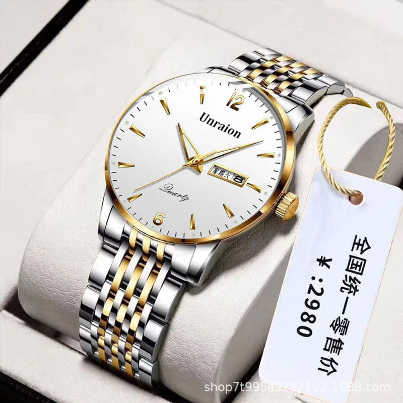 Watch Men's Dual Calendar Waterproof Luminous Precision Steel Strip Simple Watches for Men Quartz Waterproof Watches