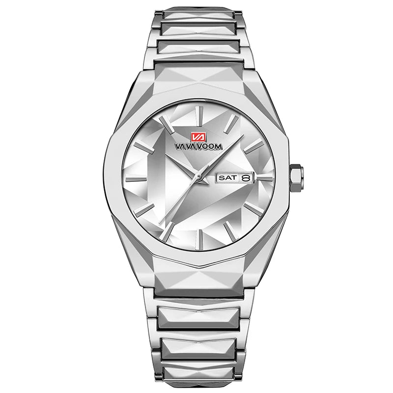 Men's Watch Business And Leisure Dual Calendar Waterproof Stainless Steel Strap Color Changing Dial Quartz Watch Clock Gift