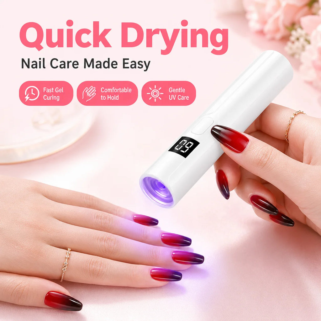 Rechargeable Mini UV LED Nail Lamp with Smart Display Portable Fast-Drying Nail Dryer Stand for Manicure Removable Desk UV Light