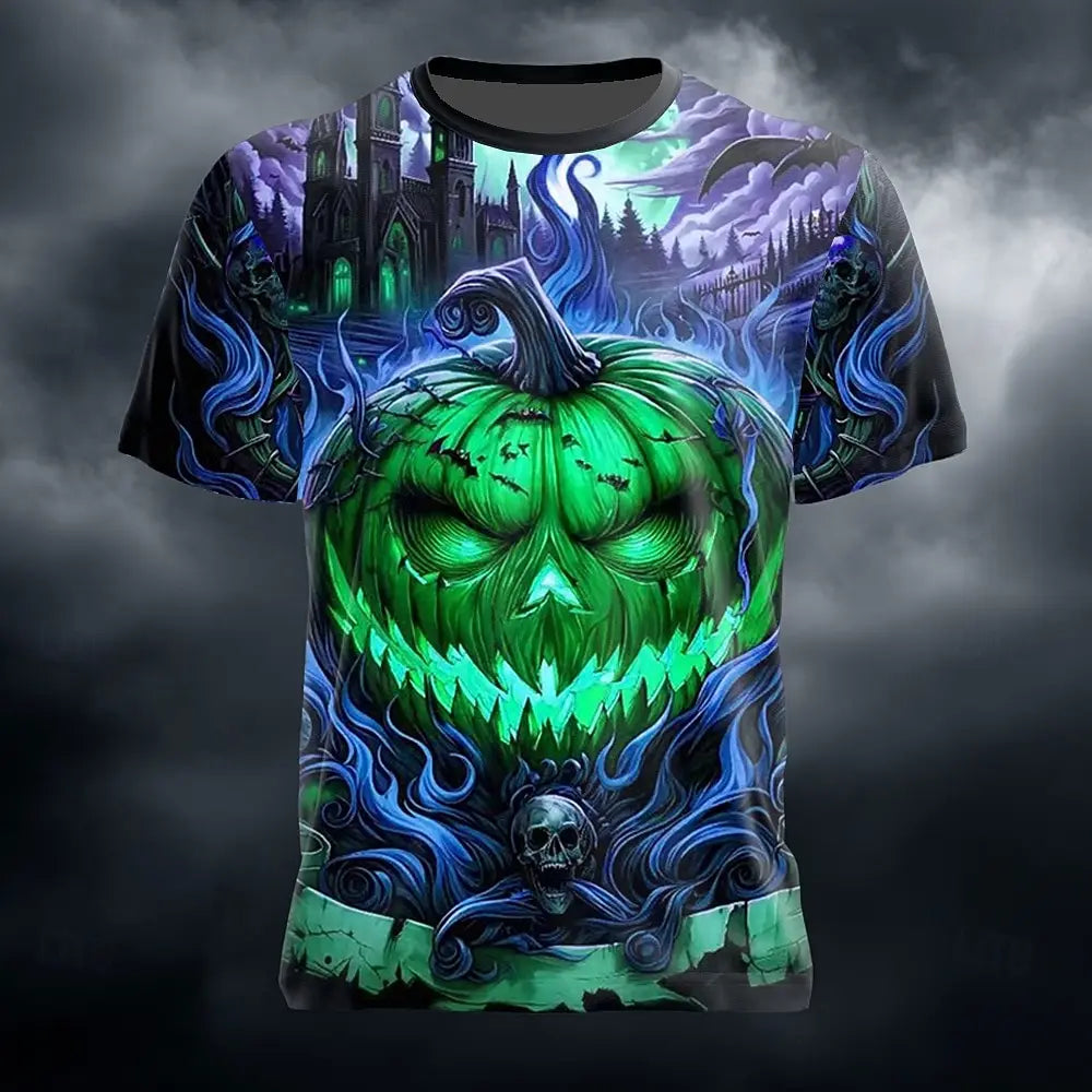 2025 Halloween Men's Optical Illusion Pumpkin 3D T Shirt Short Sleeve T shirts 3D Print Crew Neck Shirt Horror Party Street Tops