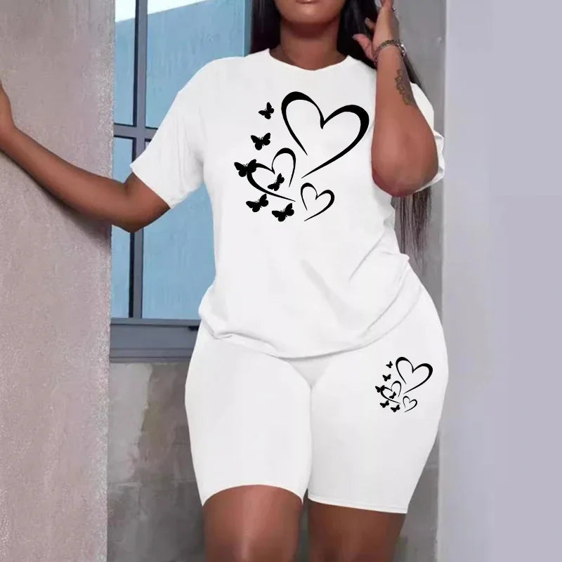 Sport Fashion T-shirt+Shorts 2 Piece Sets 2026 New Summer Women's Outfits Vacation Casual Short Suits Jogging Lady Clothing