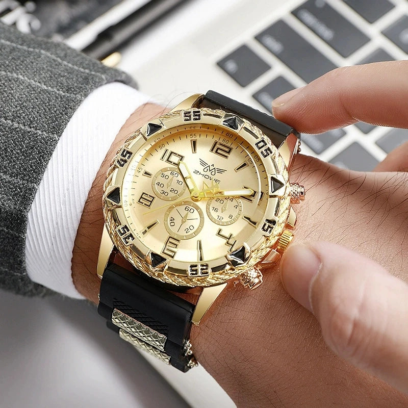 6Pcs/Set Men's Watch Set Fashion Leisure Classic Three Eye Digital Scale Circular Dial Quartz Watch Set Holiday Gift (With gift