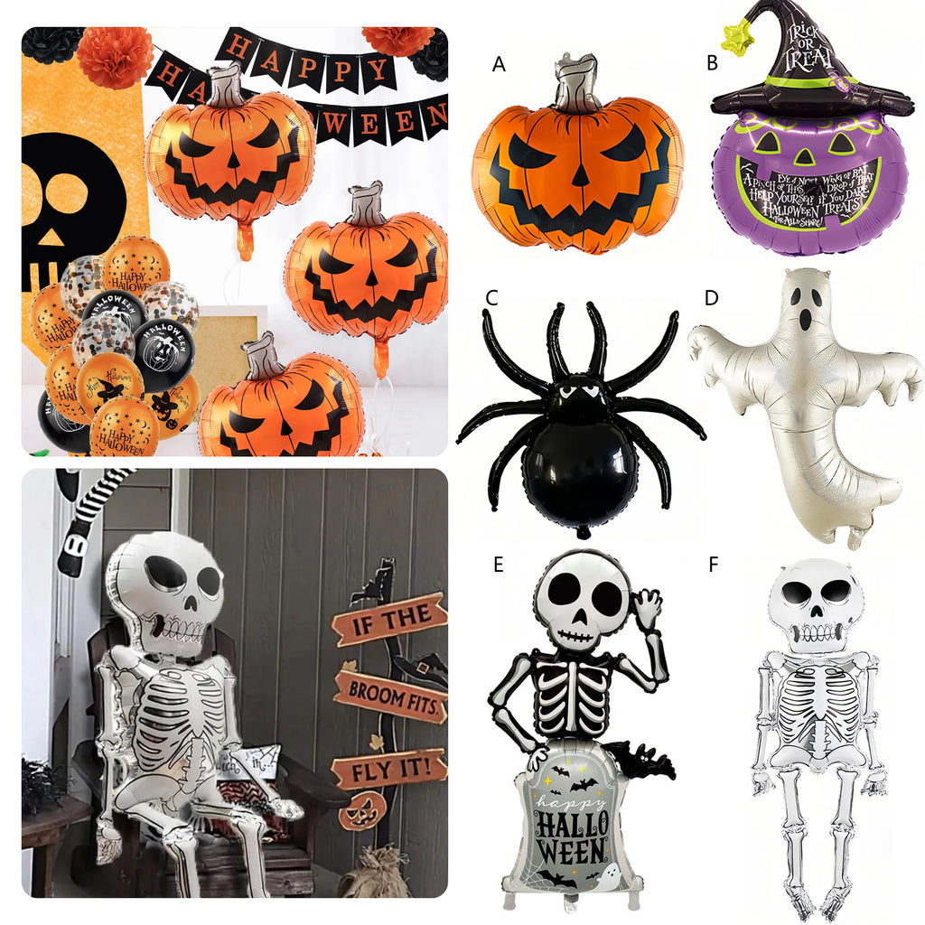 Halloween Pumpkin Spider Spooky Skeleton Decoration Balloons Halloween Theme Party DIY Scene Decoration Inflatable Balloons