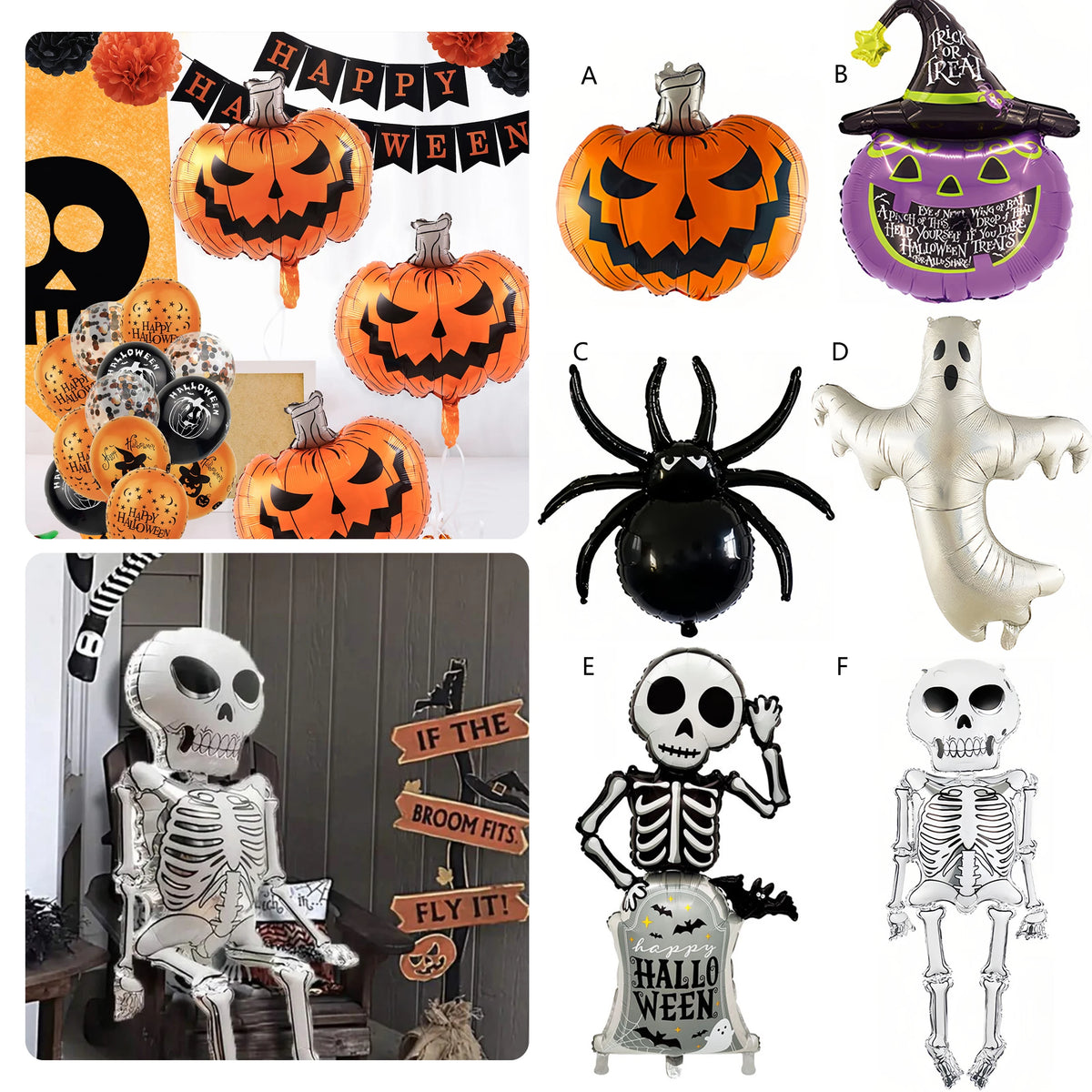 Halloween Pumpkin Spider Spooky Skeleton Decoration Balloons Halloween Theme Party DIY Scene Decoration Inflatable Balloons