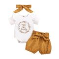 0-18 Month Newborn Baby Girl Clothes Set Romper Top+Polka Dot Shorts with Bow+Headband 3PCS Casual Outfits for Toddler Girl