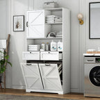 78" Tall Tilt-Out Double Doors Laundry Cabinet Hamper w Hidden Laundry Hamper,Large Pull Out Laundry Room Storage Cabinets,