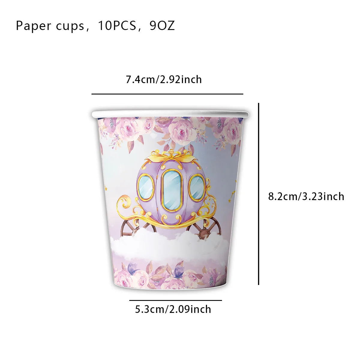 Princess Party Cups Supplies,9oz Disposable Paper Cups for Kids Girls Princess Birthday Party Decorations Tableware