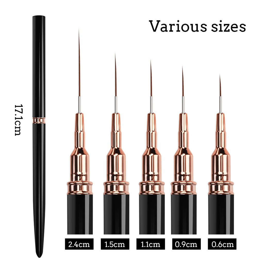 5pcs Professional Nail Art Liners Striping Brushes Tool Ultra-thin Line Detail Drawing Painting Brushes Manicure Pen Tools