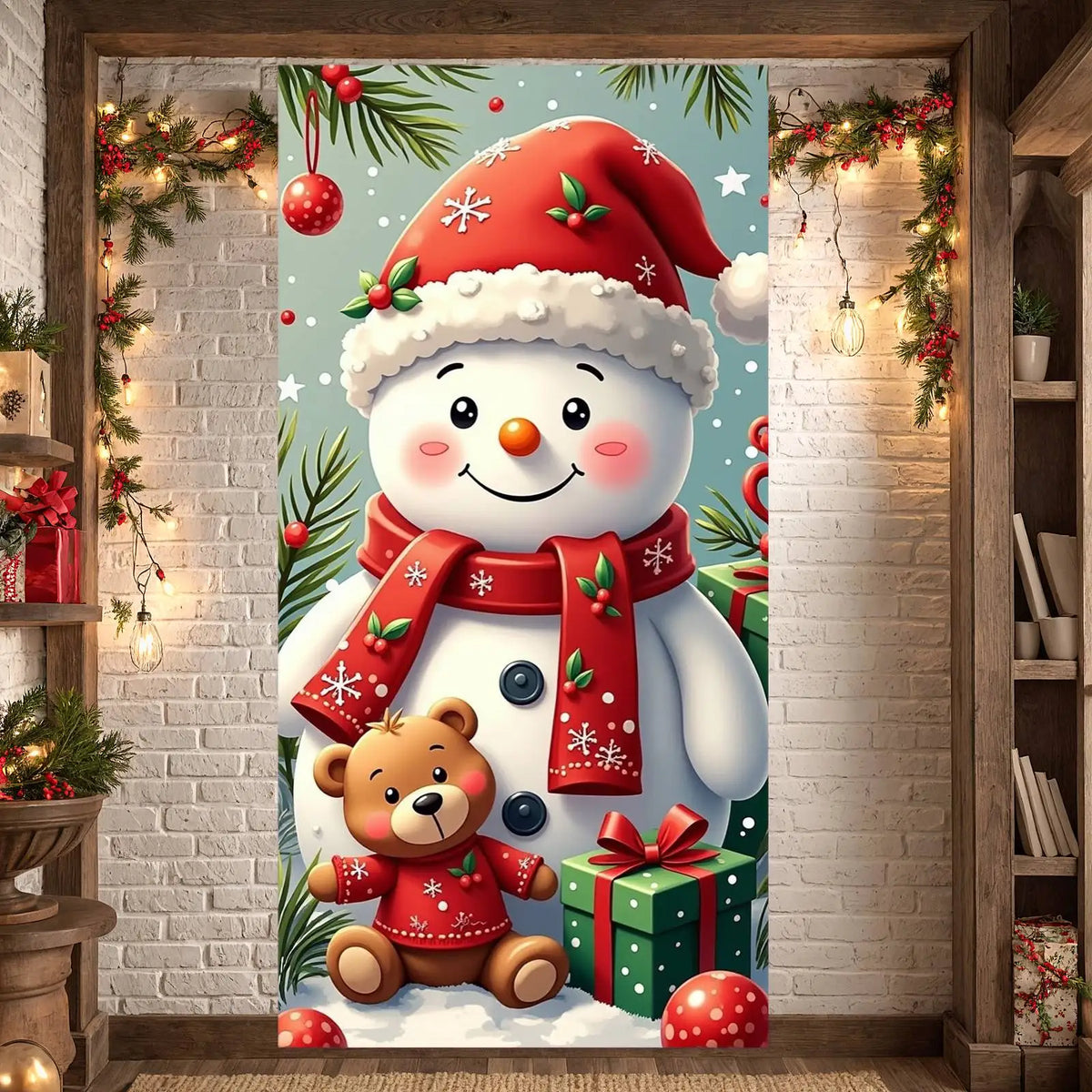 Christmas Door Cover Decorations Santa Claus Send Gift Background Banner for Indoor Outdoor Home Porch Holiday Decor Supplies
