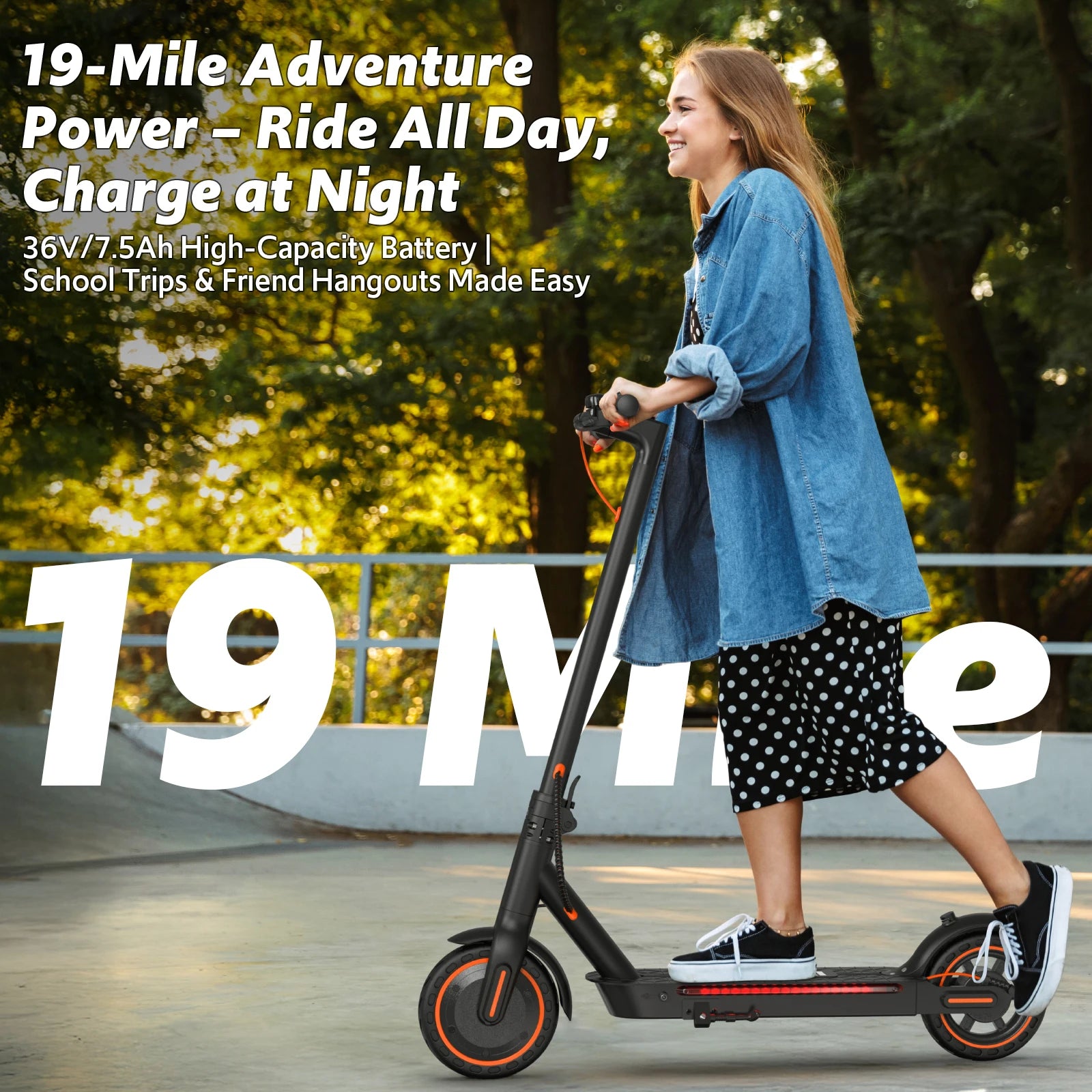Electric Scooter Adults, 550W Motor, 19 Miles Range 19 MPH, UL Certified Folding E-Scooter for Adults Built-in Side Lights, Front Suspension with App Control