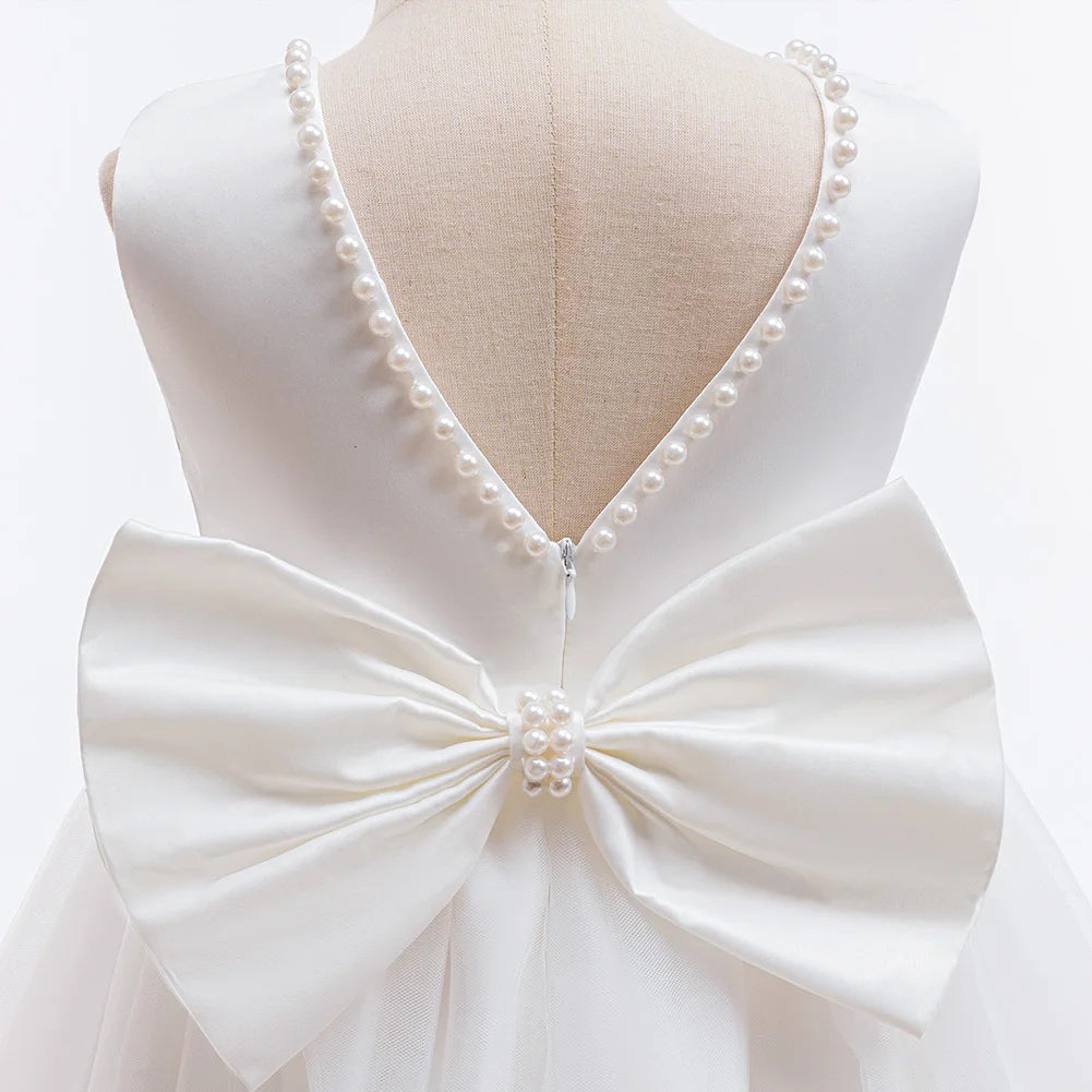 Girl Lace Dresses For Children Sleeveless Princess Girls white Dress Flowers Girls White Ball Gown Baptism Bridesmaid party 4-8Y