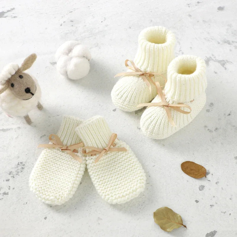 Newborn Baby Clothes Set Knitted Infant Girl Boy Romper +Hat +Gloves +Shoes Fall 4PC Long Sleeve Jumpsuit Outfits +Mitten +Boots
