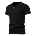 Men's T-shirt Summer Henley V-neck Short Sleeve Men Casual Slim Fit Basic Loose Fitness Sports Breathable Top