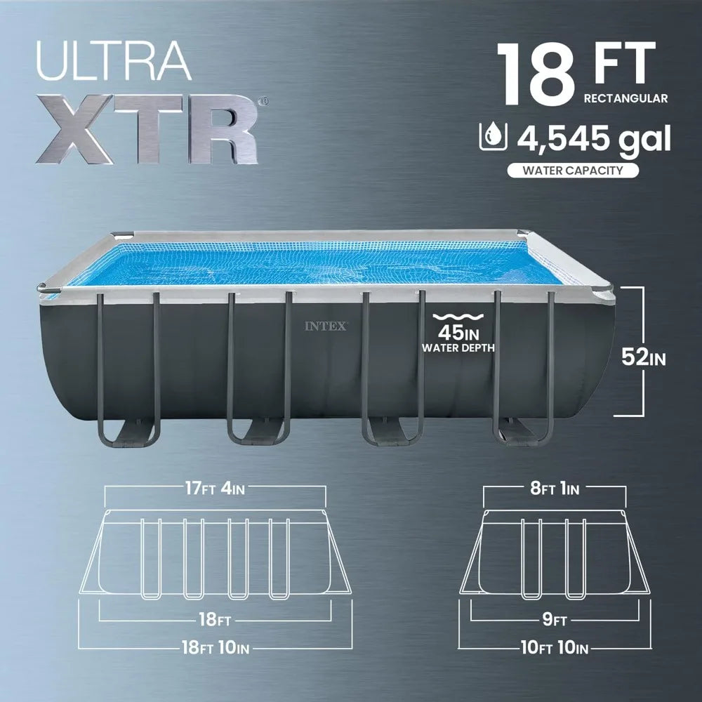 Ultra XTR Large Rectangle Above Ground Swimming Pool Set 18ft x 9ft x 52in with Pump