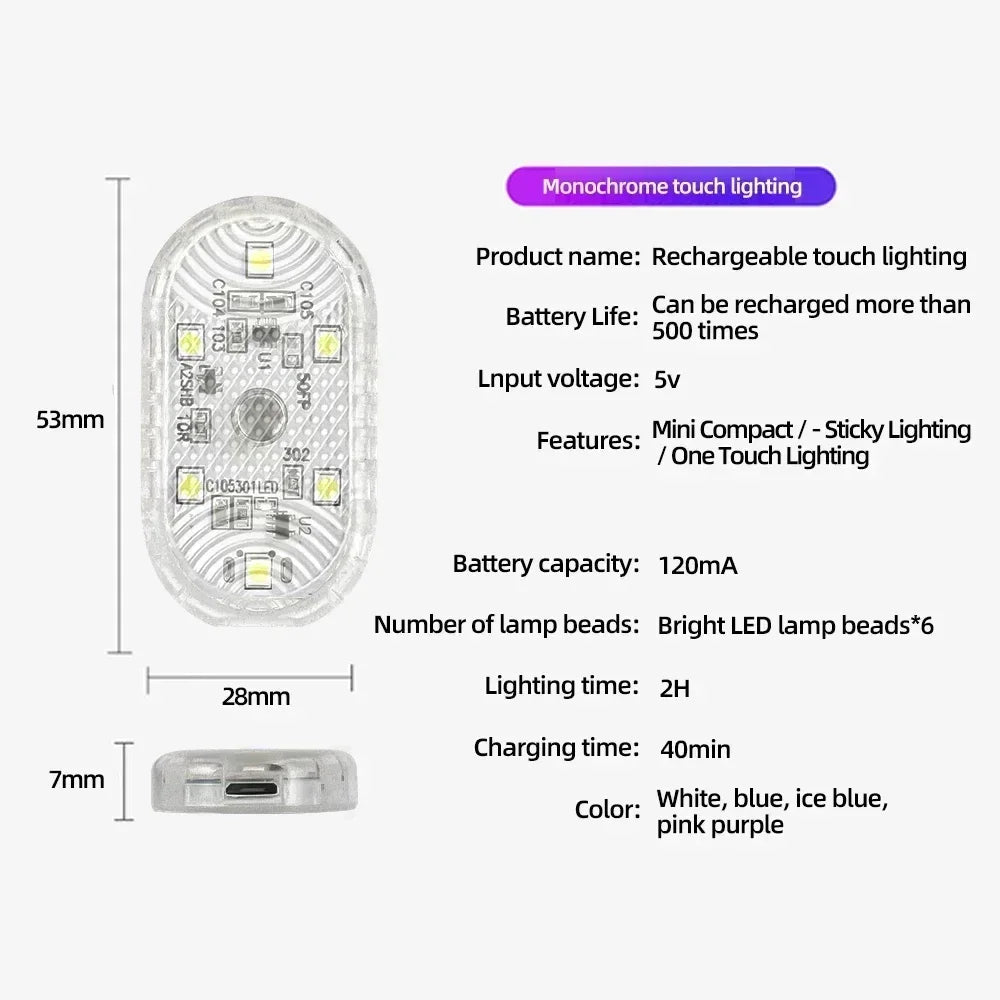Wireless Led Lights for Car Interior, Car Led Lights Interior, USB Rechargeable Automotive Neon Accent Light