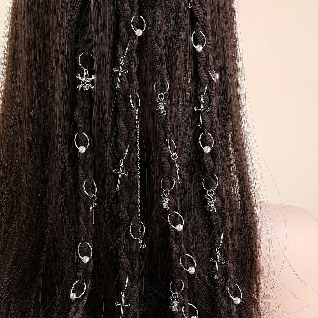 13pcs Cross&Skull Decor Hair Ring,Dreadlocks Beads Hair Braid Rings Clips Dread Locks Hair Braiding Cuffs Decoration/Accessories
