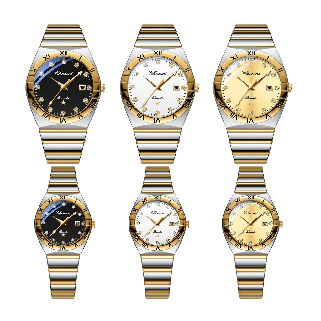 CHENXI Men's Watch Fashion Luxury Waterproof Couple Lovers Quartz Wristwatches Luminous Steel Strap Clock Relogio Masculino