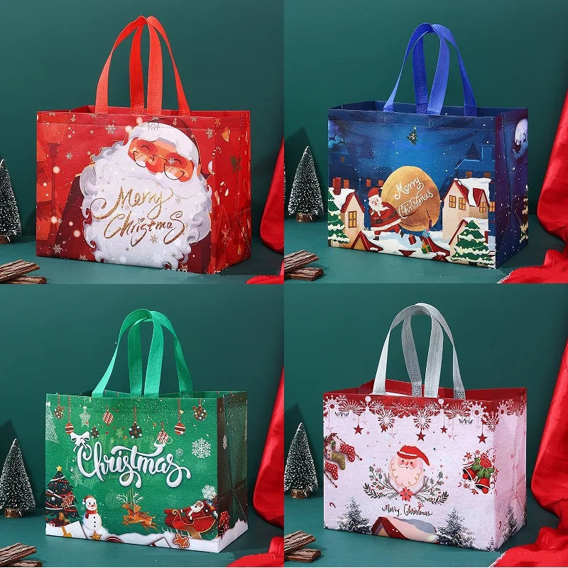 New Year Christmas Non-Woven Fabric Tote Bags Candy Gift Packaging Santa Claus Kid Holiday Happy Year Party Favors Gift Bag 2024