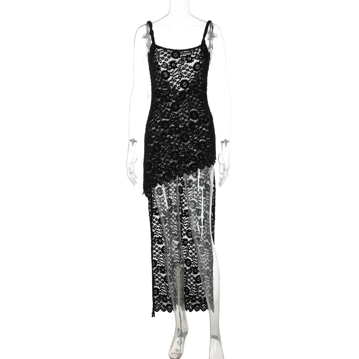 Y2K Women Sexy Lace See Through Maxi Dress Outfit Bodycon Summer Sleeveless Backless Party Club Dresses Asymmetrical Streetwear