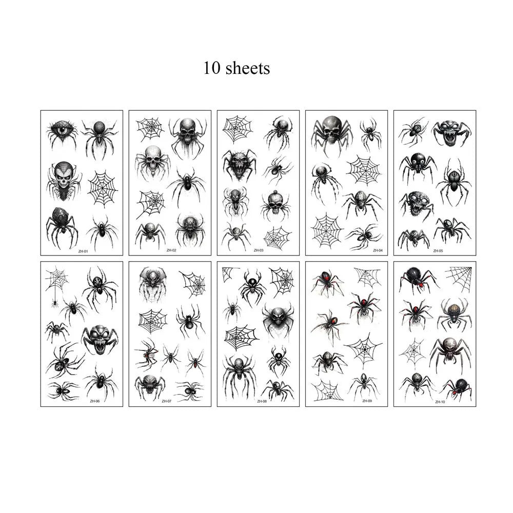 10 Sheets Halloween Eyebrow Stickers Spider Web Tattoo Stickers Body Makeup Waterproof Temporary Tattoo Halloween Fake Tattoo
